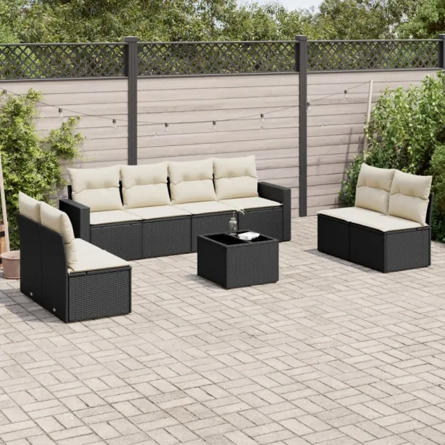vidaXL 9-delige Loungeset met kussens poly rattan zwart, foto 2