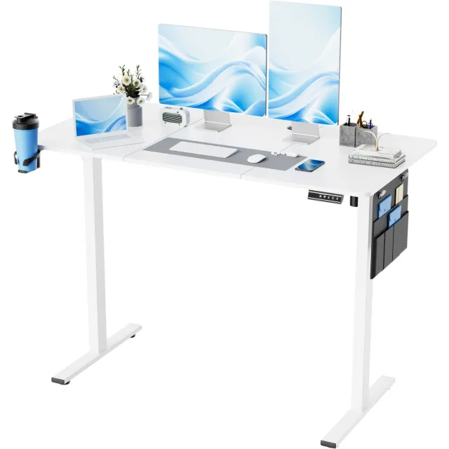 Earthyhome Zit-sta bureau - 140 x 60 cm - Elektrisch verstelbaar 71cm-117cm - Stille Motor - Anti-botsing technologie - Geheugenfunctie - Wit. Wit-140 x 60