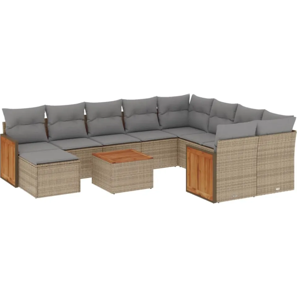 vidaXL 11-delige Tuinset met kussens poly rattan beige, foto 3