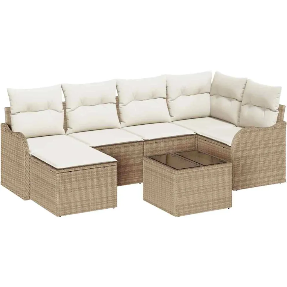 vidaXL Tuin Sofa Set Beige poly rattan