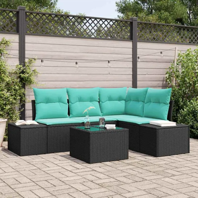 vidaXL Tuinbankenset met opslag Zwart en Turquoise poly rattan, foto 2