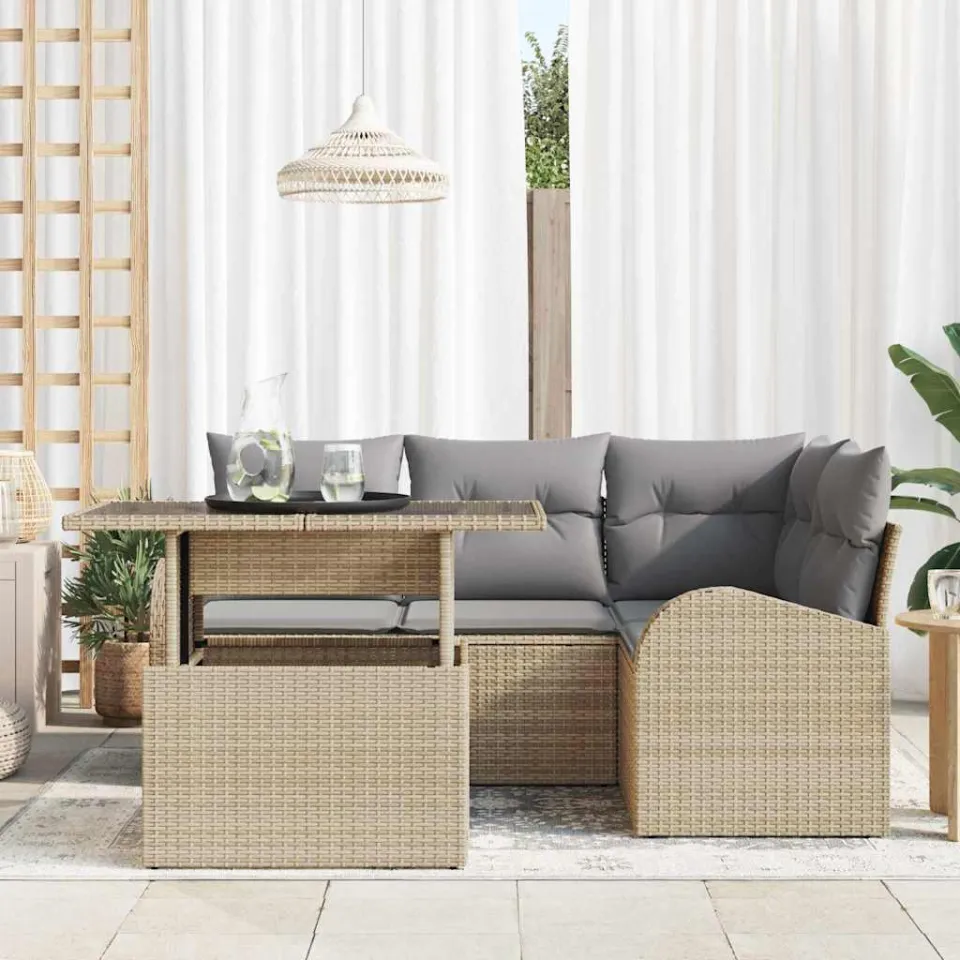 vidaXL Tuin Sofa Set 5 st Beige poly rattan, foto 3