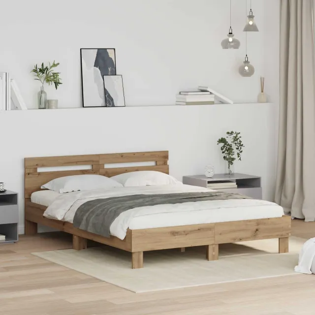 vidaXL Bedframe Artisan Eiken 120 x 200 cm Bewerkt hout Bruin