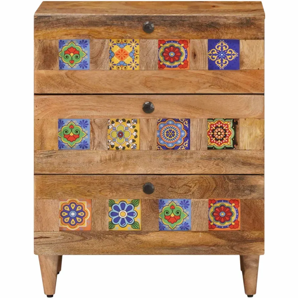 vidaXL Nachtkastje met lade Naturel 50 x 33 x 62 cm Massief Mango Hout, foto 3