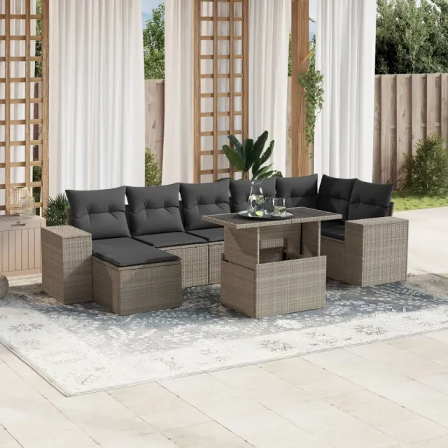 vidaXL 8-delige Loungeset met kussens poly rattan lichtgrijs grijs, foto 2