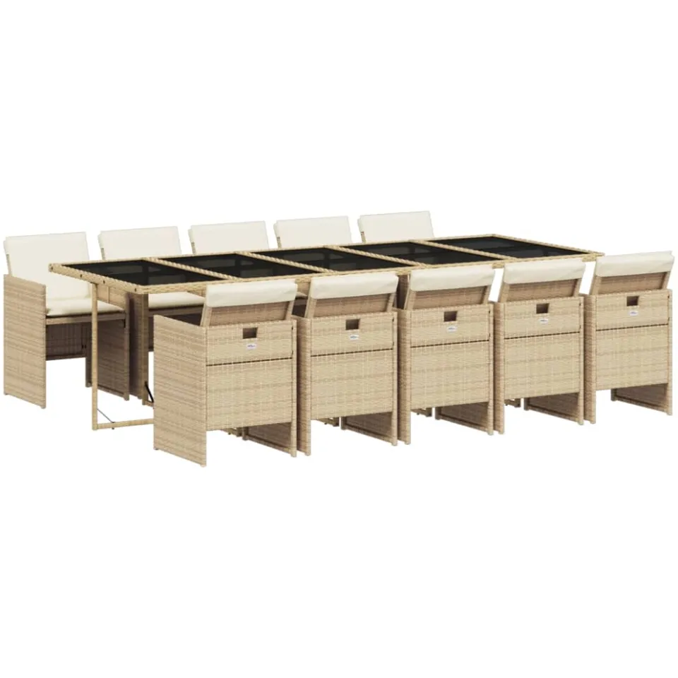 vidaXL 11-delige Tuinset met kussens poly rattan beige, foto 3