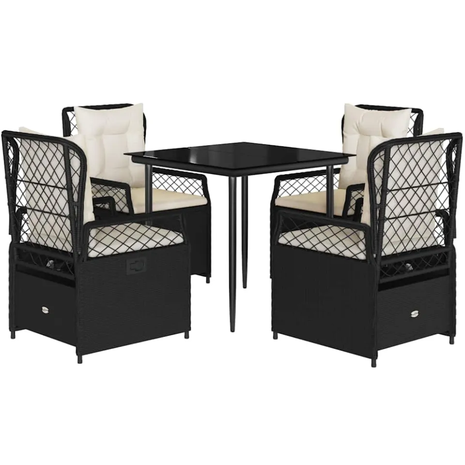 vidaXL 5-delige Tuinset met kussens poly rattan zwart