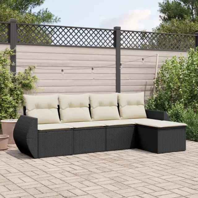 vidaXL 5-delige Loungeset met kussens poly rattan zwart, foto 2