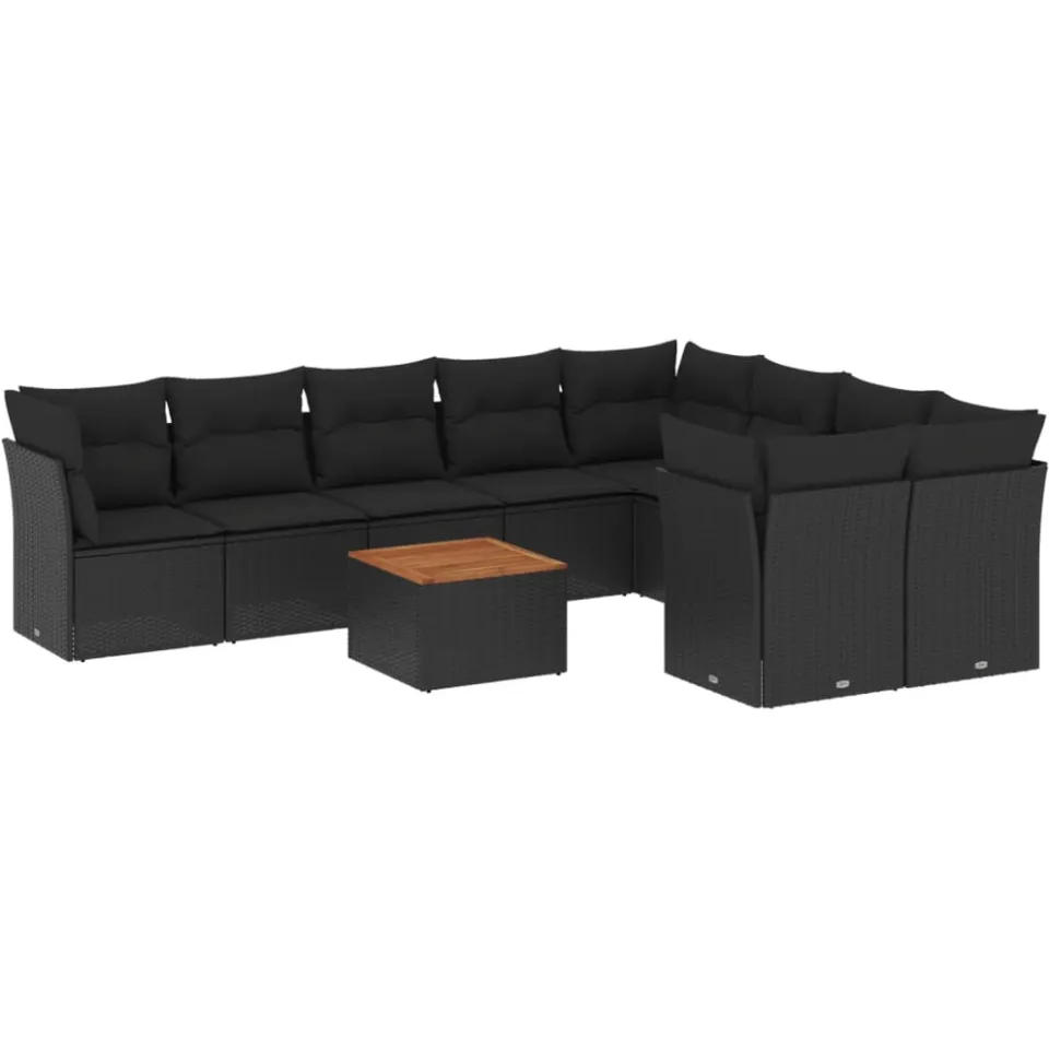 vidaXL 10-delige Loungeset met kussens poly rattan zwart