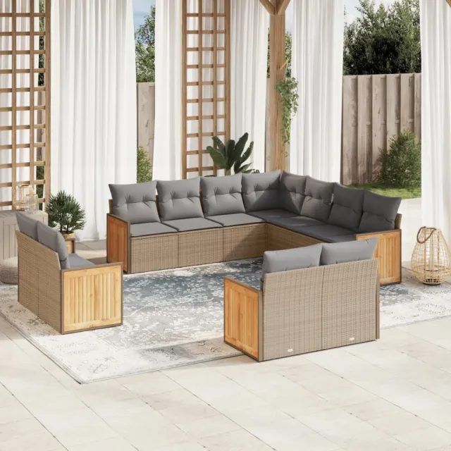 vidaXL 11-delige Tuinset met kussens poly rattan beige, foto 2