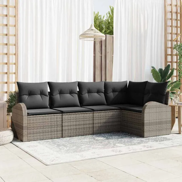 vidaXL Tuinbankenset 5 st Grijs poly rattan, foto 2