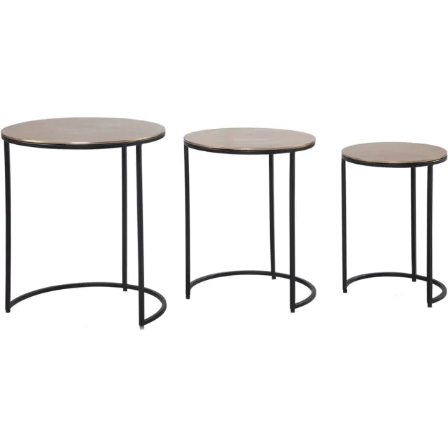Ervesto Bijzettafel set van 3 aluminium goud/zwart design nesttafel metaal rond | Woonkamertafel bijzettafel modern | Salontafel decoratieve tafel 3-delig woonkamer | Nesttafels Bruin