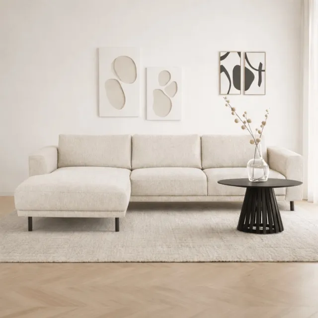 Dimehouse Moderne Hoekbank Links Beige Stof Aniko met Chaise Longue 238x142x78 cm - Stof - Modern - 238 x 142 x 93 cm