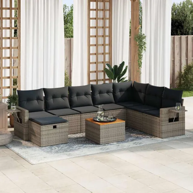 vidaXL 9-delige Loungeset met kussens poly rattan grijs, foto 2