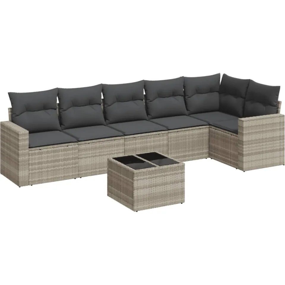 vidaXL 7-delige Loungeset met kussens poly rattan lichtgrijs grijs, foto 3
