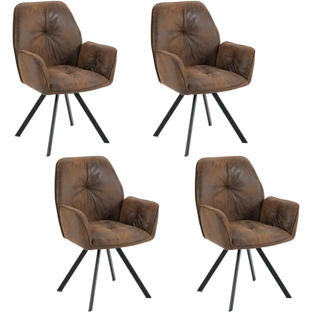 MEUBLE COSY Meubles Cosy Set van 4 comfortabele eetkamerstoelen - met armleuningen Suède microvezel Vintage stijl - Bruin