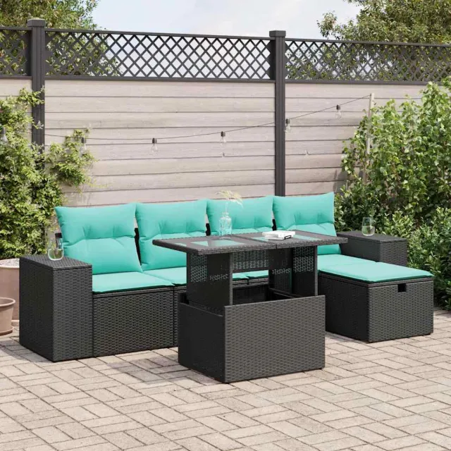 vidaXL 6-delige Loungeset met kussens poly rattan acacia grijs, foto 2
