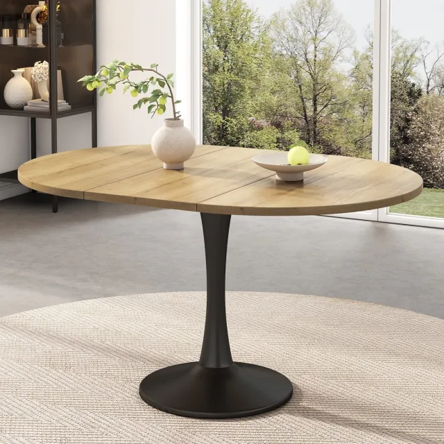 STILVORA Uitschuifbare Eettafel - Ovale Eettafel Met Modern Minimalistisch Design - Voor Woonkamer En Eetkamer - MDF En Metaal - Oak - 100/140x100x75 Cm Eikenkleur