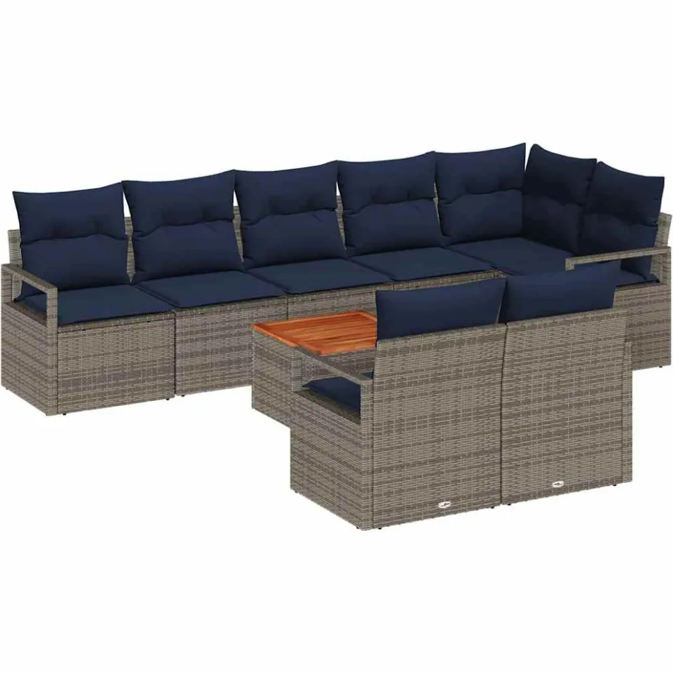 vidaXL Tuinbankenset 9 st Grijs poly rattan, foto 4