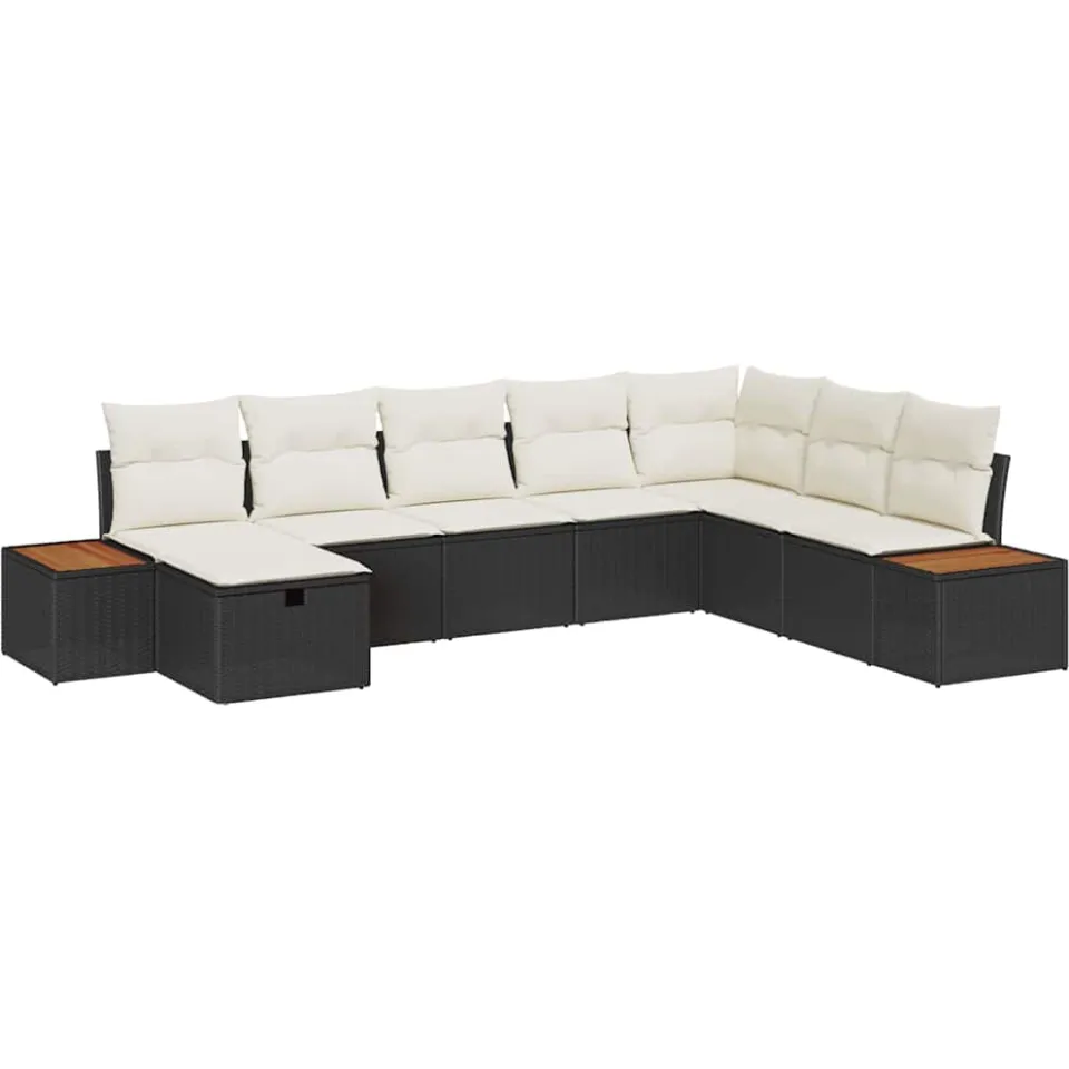 vidaXL Tuin Sofa Set met kussen met opslag Zwart poly rattan
