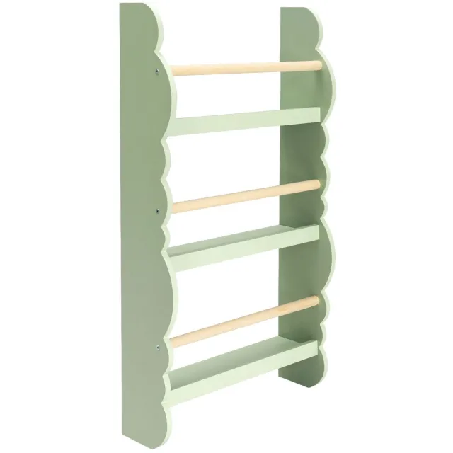Klarven Kinderboekenplank Groen - 4 planken - Kinderen pakken zelf boeken, Wandmontage, Veilige eco-verf - Open opberging Montessori-stijl - B 60 x D 10 x H 98 cm
