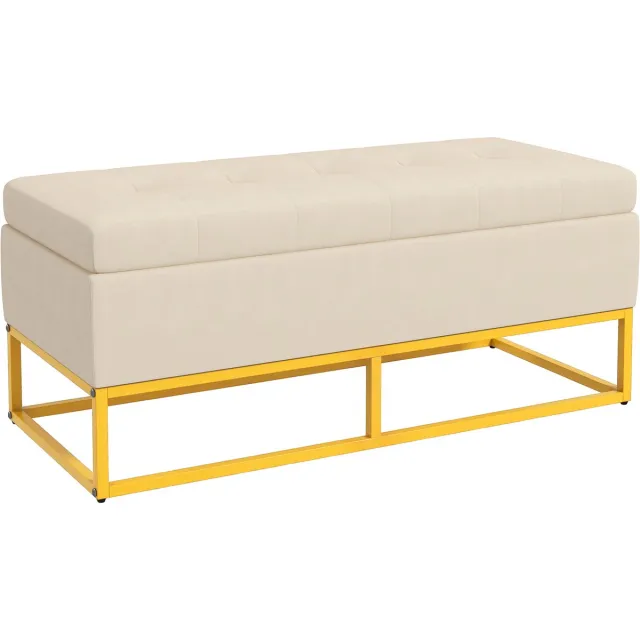 Homcom opbergbank fluweel met stalen frame - Zitbank met opbergruimte, Bankje hal - Beige