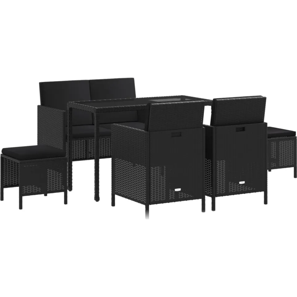 vidaXL 6-delige Tuinset met kussens poly rattan zwart, foto 3