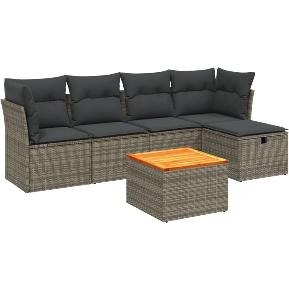 vidaXL 6-delige Loungeset met kussens poly rattan grijs, foto 3