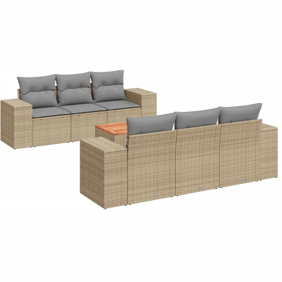 vidaXL 7-delige Loungeset met kussens poly rattan beige, foto 3