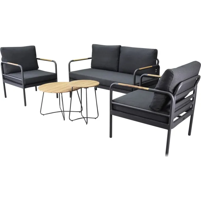 AVH-Collectie Florina stoel bank loungeset 5 delig aluminum teak antraciet