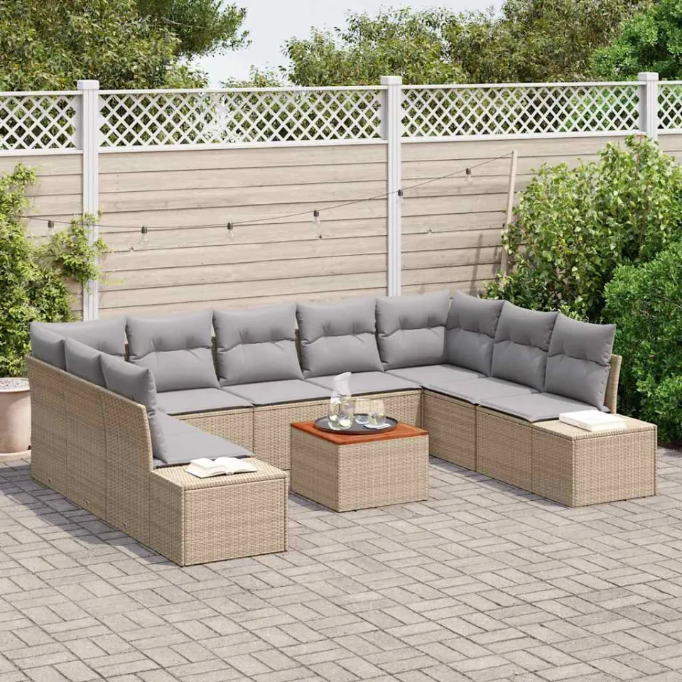 vidaXL Tuinbankenset 10 st Beige poly rattan, foto 3