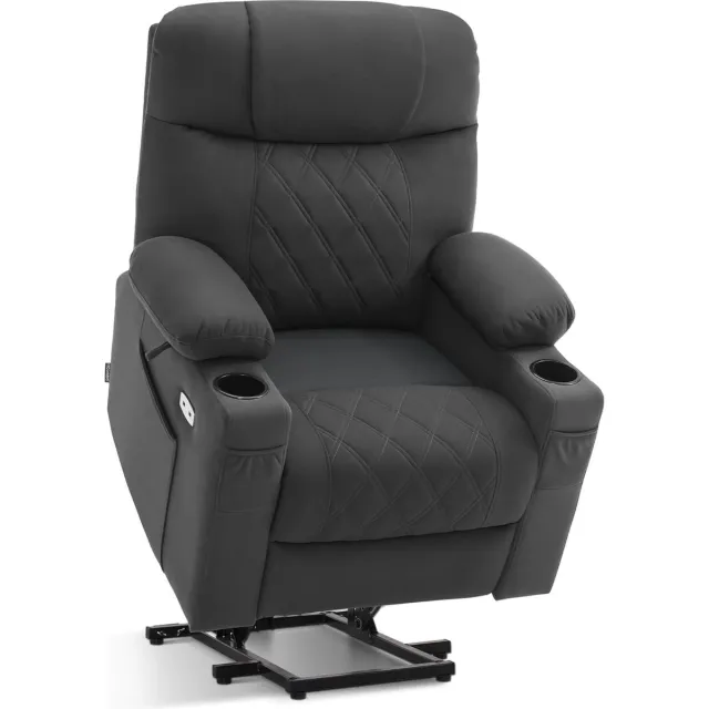 MCombo Relaxfauteuil met Elektrische Opstahulp - Verstelbare Ligfunctie - Donkergrijs - Microvezel