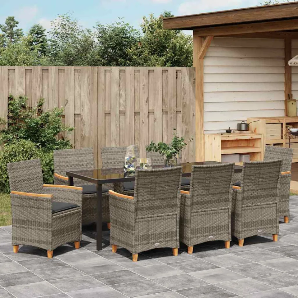 vidaXL Tuin eettafelset 9 st Grijs poly rattan, foto 3