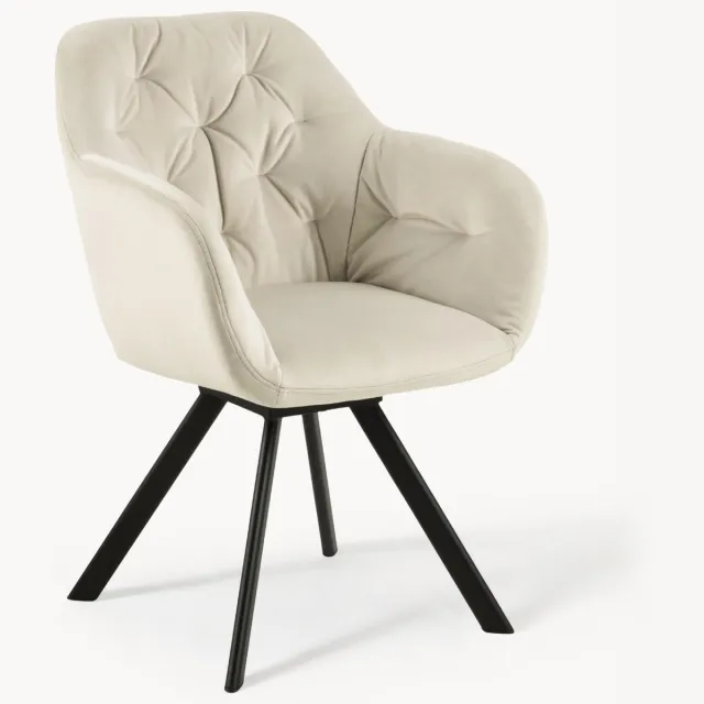 AC Design Draaibare fluwelen armstoel Lucie Beige, Zwart