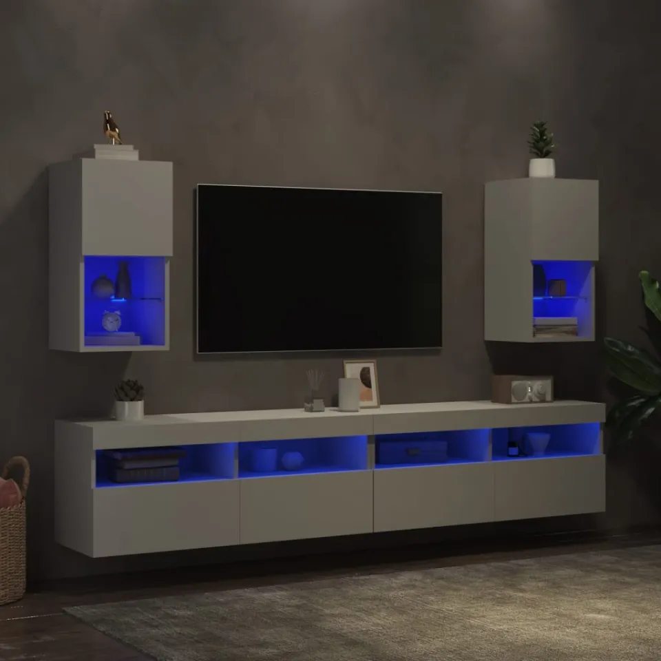 vidaXL Tv-meubelen 2 st met LED-verlichting 30,5x30x60 cm wit, foto 4