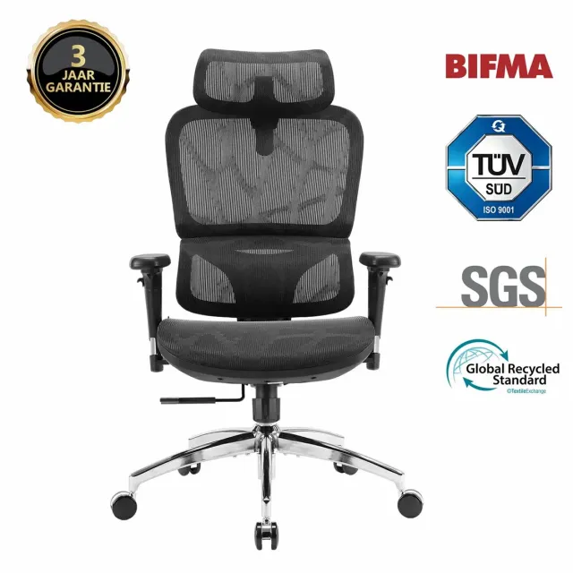 Sihoo M56B - Ergonomische Bureaustoel, Hoge Bureaufauteuil. 3D Dynamische Lendenondersteuning, 3D Verstelbare Hoofdsteun & Armsteunen, Ademend Zwart Mesh Zitoppervlak M56B Zwart