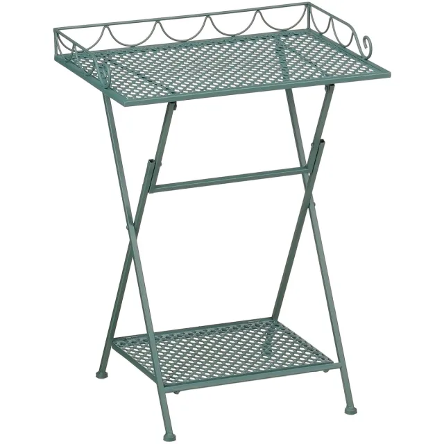 Mica Decorations Marseille Tuintafel - Plantenrek 50 x 38 x 68 cm - Tuintafeltje Bijzettafeltje - Tuintafeltje Weerbestendig IJzer - Tafeltje voor Buiten - Groen