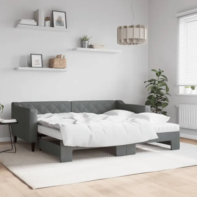 vidaXL Slaapbank onderschuifbed matrassen 90x190 cm stof donkergroen grijs