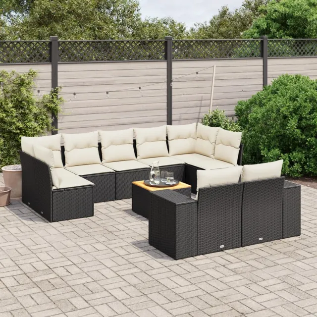 vidaXL 10-delige Loungeset met kussens poly rattan zwart, foto 2