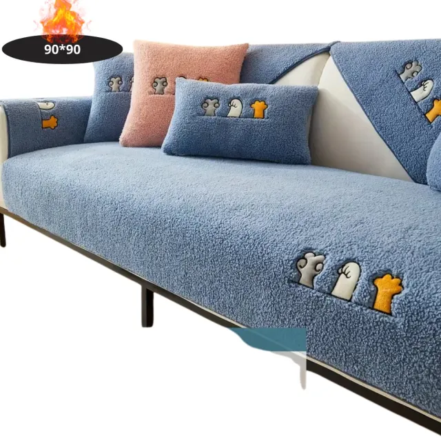Livano Bankhoes - Bankbeschermer - Stretch - Sofa Cover - Pluche - Blauw - Rugleuning 90x90