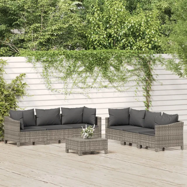 vidaXL 7-delige Loungeset met kussens poly rattan grijs, foto 2