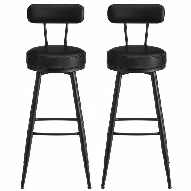 Songmics Barkruk – 2-delige set – Draaibaar – Met rugleuning – Kunstleer Zwart