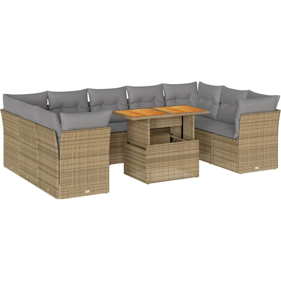 vidaXL 10-delige Loungeset met kussens poly rattan beige, foto 3