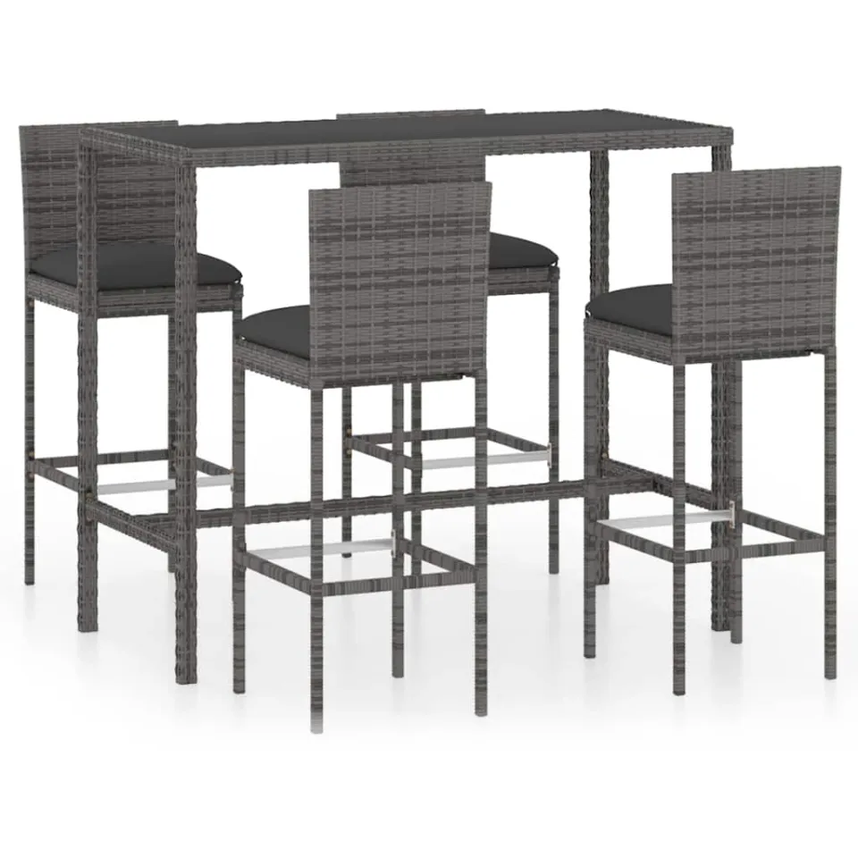 vidaXL 5-delige Tuinbarset met kussens poly rattan grijs