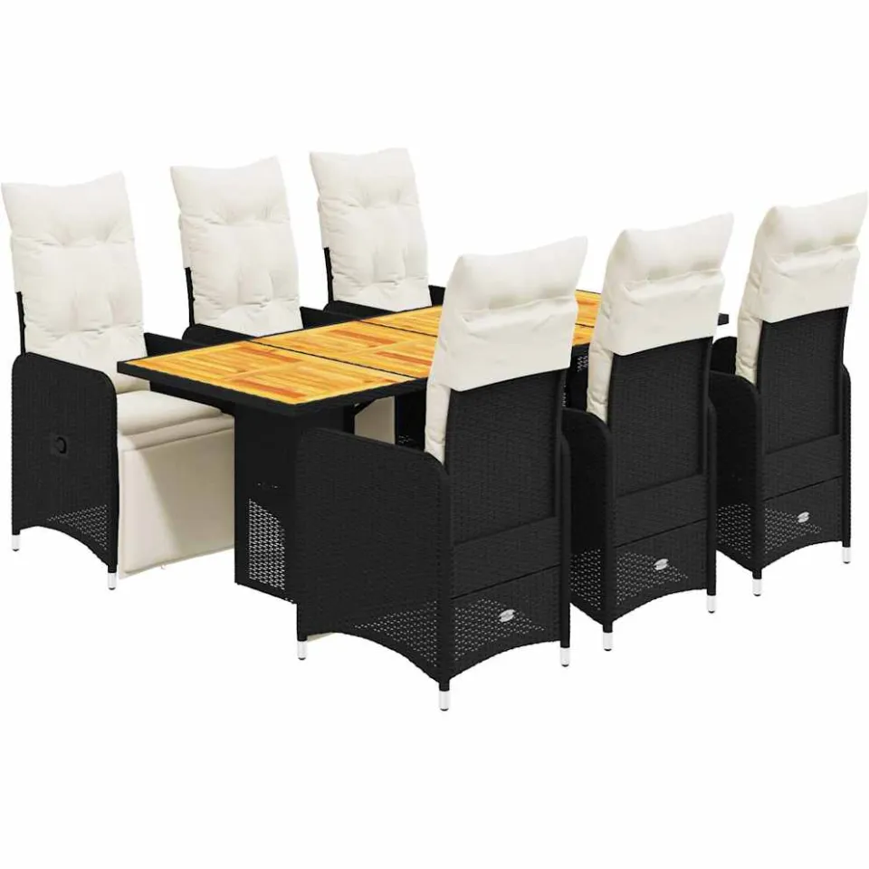 vidaXL 7-delige Bistroset met kussens poly rattan zwart, foto 3