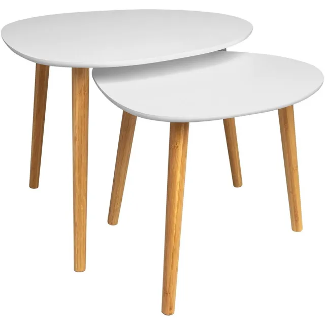 BEGRYF Set van 2 Salontafels - Bijzettafels - Wit & Bamboe - Modern & Scandinavisch - 55x53 cm & 39x39 cm