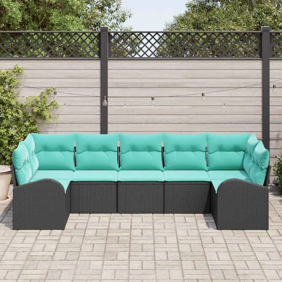 vidaXL Tuinbankenset 7 st Zwart en Turquoise poly rattan, foto 3