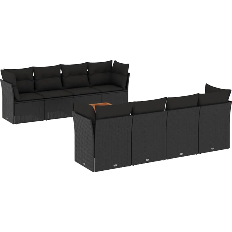 vidaXL 9-delige Loungeset met kussens poly rattan zwart