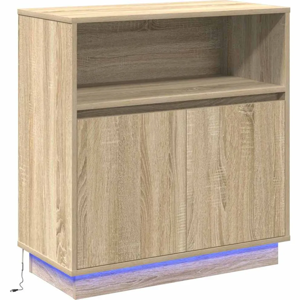 vidaXL LED Sideboard Sonoma Eiken 71 x 34,5 x 75 cm Bewerkt hout, foto 3