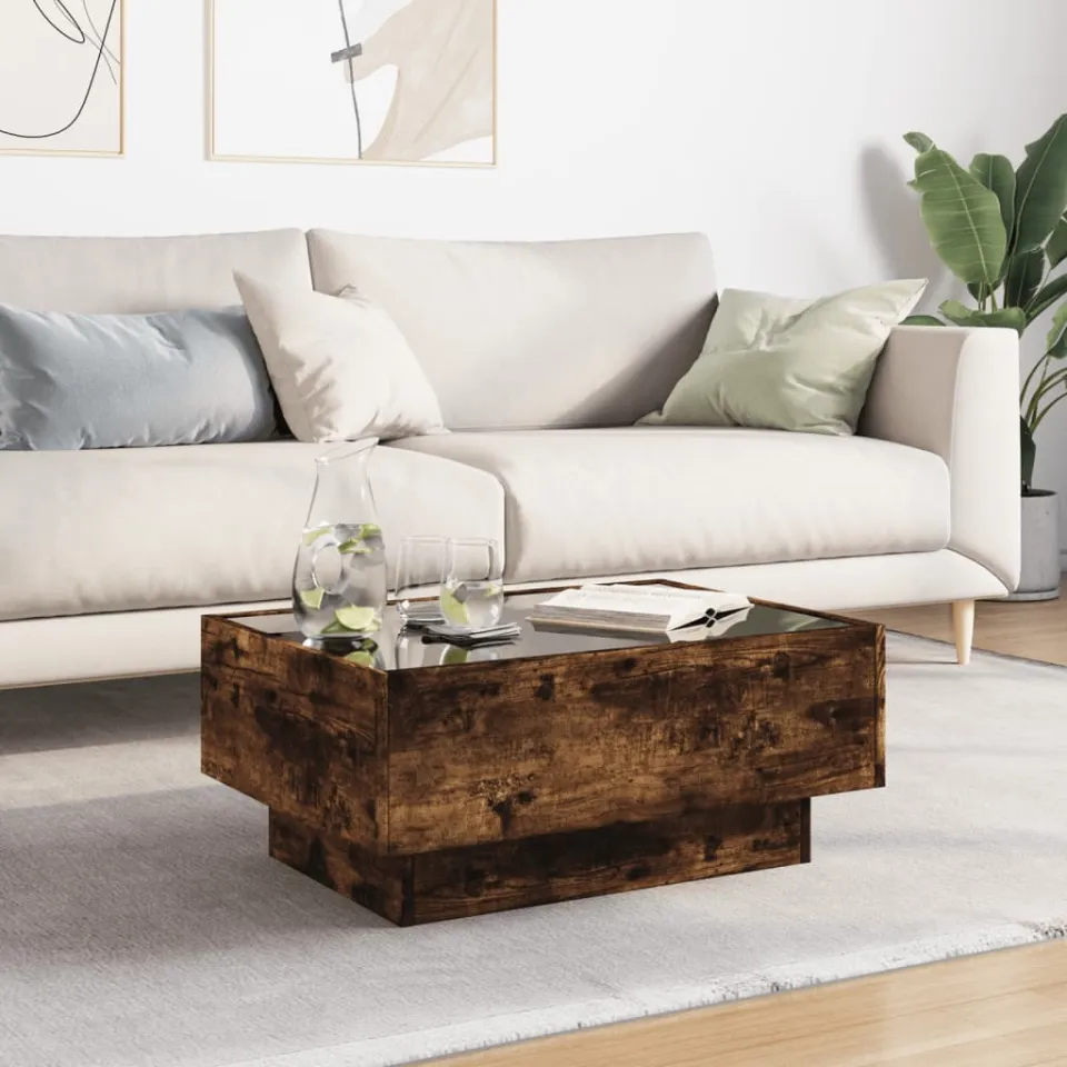 vidaXL Salontafel met LED 70x50x30 cm bewerkt hout gerookt eikenkleur, foto 4